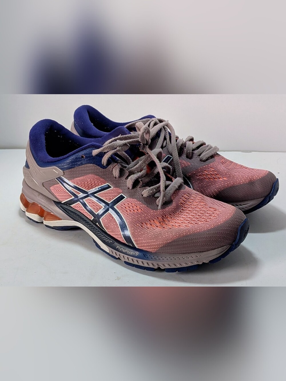 ASICS Gel Kayano 26 Women’s Running Shoes Pink Gray FlyteFoam Sneakers Size 9.5